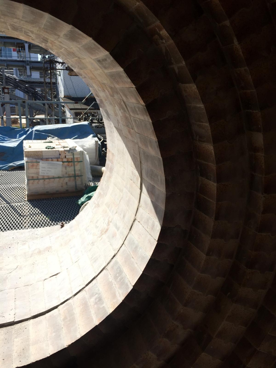 Looking through completed kiln brick lining